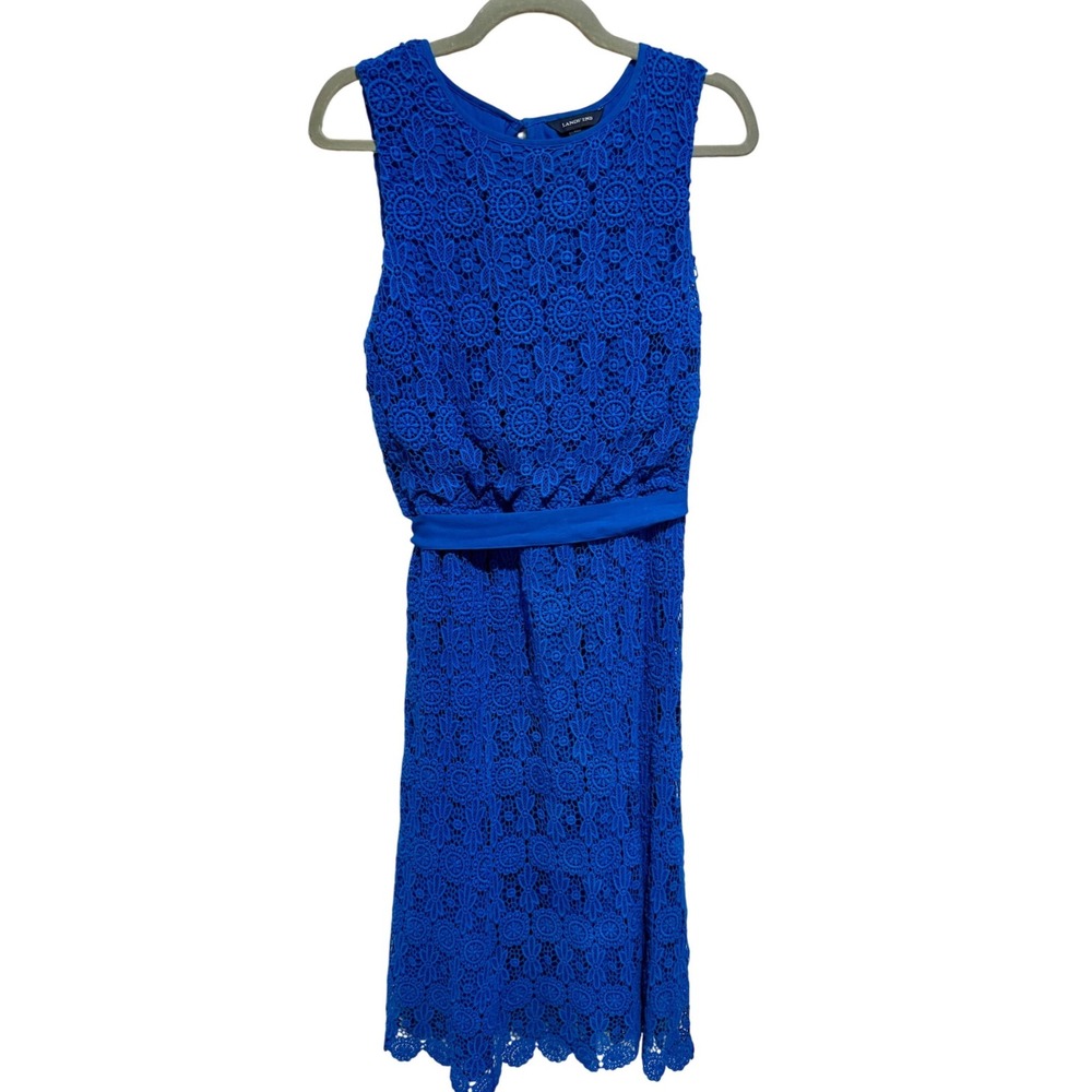 Lands' End Women Blue Floral Lace Sleeveless Sheath Dress Elegant Party Size 12